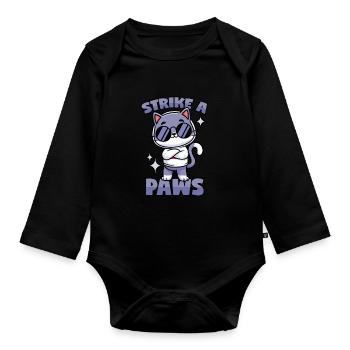 Poser Cat: "Strike a Paws" - Organic Longsleeve Baby Bodysuit - black - Front