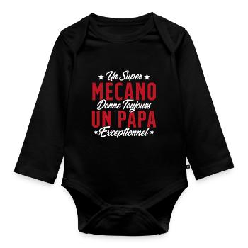 Mécano Papa Cadeau Drôle Fête Des Pères Garagiste - Body Bébé bio manches longues - noir - Devant