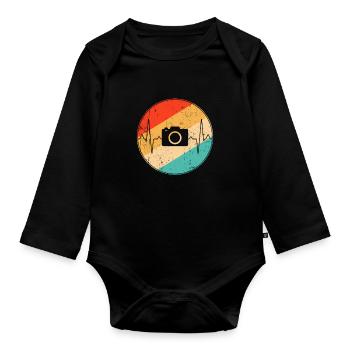 Caméra Retro Heartbeat - Body Bébé bio manches longues - noir - Devant