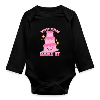 Jeu de mots sur la cuisson de gâteaux - Body Bébé bio manches longues - noir - Devant