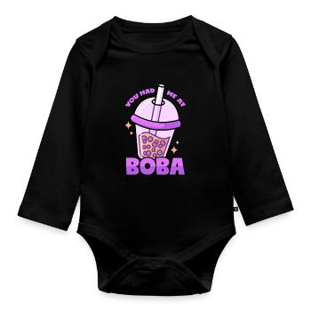 Boba: Bubble Tea - Organic Longsleeve Baby Bodysuit - black - Front