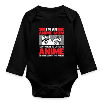 anime merch Anime anime mom Geschenk - Baby Bio-Langarm-Body - Schwarz - Vorne