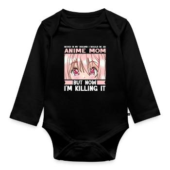 anime merch Anime anime mom Geschenk - Baby Bio-Langarm-Body - Schwarz - Vorne