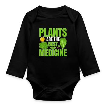 Les plantes sont le meilleur remède - végétariens - Body Bébé bio manches longues - noir - Devant