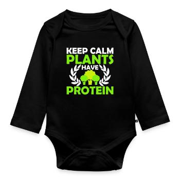 Bleibe Ruhig Pflanzen Haben Proteine - Vegan - Baby Bio-Langarm-Body - Schwarz - Vorne