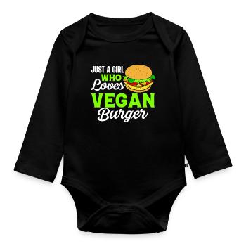 Nur Ein Mädchen Das Vegane Burger Liebt Vegan Girl - Baby Bio-Langarm-Body - Schwarz - Vorne