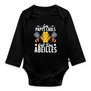 Les Papys Cools Ont Des Abeilles Cadeau Apiculteur - Body Bébé bio manches longues - noir - Devant