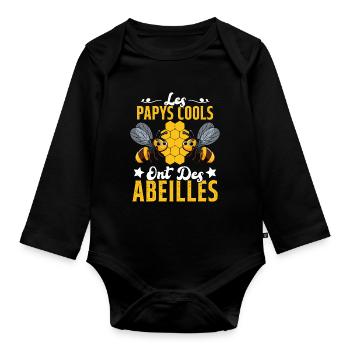 Les Papys Cools Ont Des Abeilles Cadeau Apiculteur - Body Bébé bio manches longues - noir - Devant