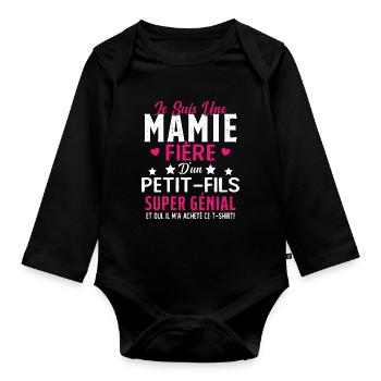 Je Suis Une Mamie Fière D'un Petit Fils Cadeau - Body Bébé bio manches longues - noir - Devant