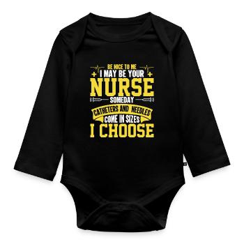 Be nice to me maybe one day I will be - Organic Longsleeve Baby Bodysuit - black - Front