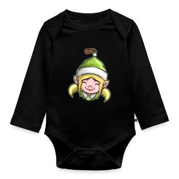 Kawaii Xmas Christmas Tree Ball Globe Female Elf - Baby Bio-Langarm-Body - Schwarz - Vorne