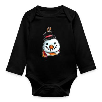 Kawaii Xmas Christmas Tree Ball Globe Snowman - Baby Bio-Langarm-Body - Schwarz - Vorne