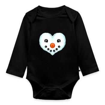 Heart Shaped Snowman Face For Christmas - Organic Longsleeve Baby Bodysuit - black - Front