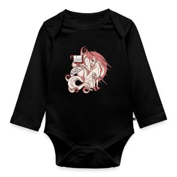 Cyborg Kitsune Nine-tailed Fox Cyber Aesthetic - Organic Longsleeve Baby Bodysuit - black - Front