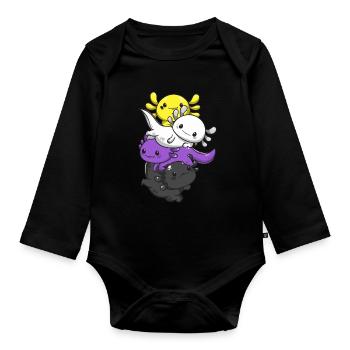 Nichtbinärer Stolz Kawaii Axolotl Haufen Nichtbinä - Baby Bio-Langarm-Body - Schwarz - Vorne