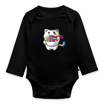 Kawaii Katze Japanische Ramen Nudeln Regenbogen Ni - Baby Bio-Langarm-Body - Schwarz - Vorne