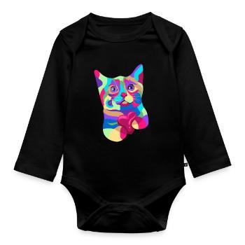 Cat Heart Watercolor Art - Organic Longsleeve Baby Bodysuit - black - Front