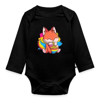 Pansexual Pride Kawaii Fox Ramen Noodles Panse - Body Bébé bio manches longues - noir - Devant
