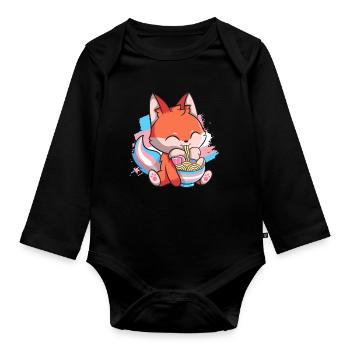 Transgender Pride Kawaii Fox Ramen Noodles Trans - Body Bébé bio manches longues - noir - Devant