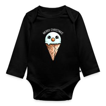 Snowman Ice Cone Merry Christmas - Baby Bio-Langarm-Body - Schwarz - Vorne
