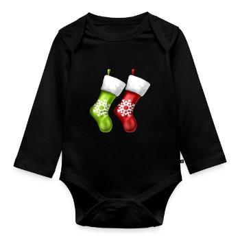 Chaussettes sur les bas de cheminée sur la cheminée de Noël - Body Bébé bio manches longues - noir - Devant