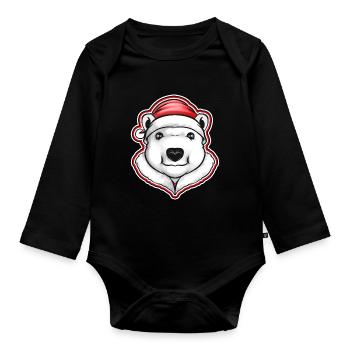 Ours polaire avec chapeau de Père Noël pour Noël - Body Bébé bio manches longues - noir - Devant