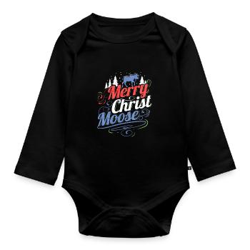 Merry Christ Moose Merry Christmas - Baby Bio-Langarm-Body - Schwarz - Vorne