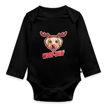 Dog Dressed As Rudolph The Reindeer Woof-dolf - Organic Longsleeve Baby Bodysuit - black - Front