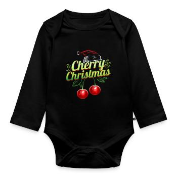 Cherry Christmas Santas Hat Merry Christmas - Baby Bio-Langarm-Body - Schwarz - Vorne