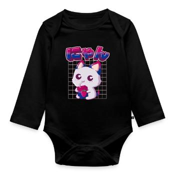 Bisexual Pride Bi Kawaii Cat Strawberry Milk Bisex - Body Bébé bio manches longues - noir - Devant