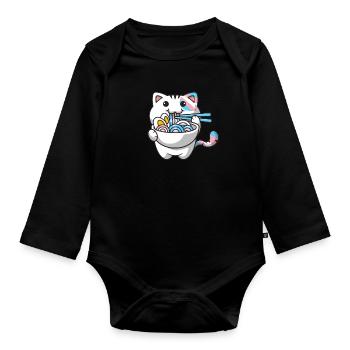 Transgender Pride Kawaii Cat Ramen Noodles Trans - Body Bébé bio manches longues - noir - Devant