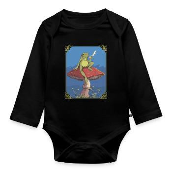 Cottagecore Ästhetischer Frosch-Pilz-Tee Goblincor - Baby Bio-Langarm-Body - Schwarz - Vorne