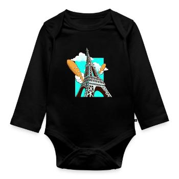 Tour Eiffel drôle Français Baguette au pain - Body Bébé bio manches longues - noir - Devant
