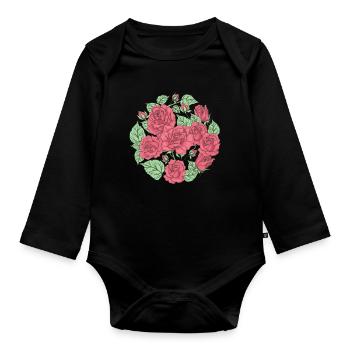 Bloomcore Ästhetische rote Rosen Flowercore Cottag - Baby Bio-Langarm-Body - Schwarz - Vorne