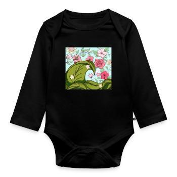 Bloomcore Aesthetic Big wave off Kanagawa Cotta - Organic Longsleeve Baby Bodysuit - black - Front