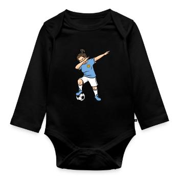 Dabbing Soccer Player Girls Uruguay Soccer - Organic Longsleeve Baby Bodysuit - black - Front