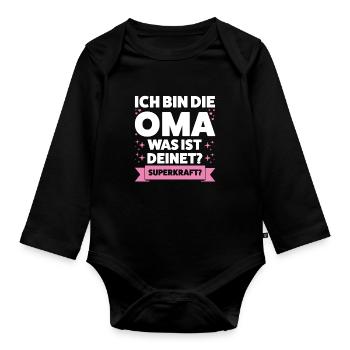 Oma Großmutter Enkelkind Geschenk - Baby Bio-Langarm-Body - Schwarz - Vorne