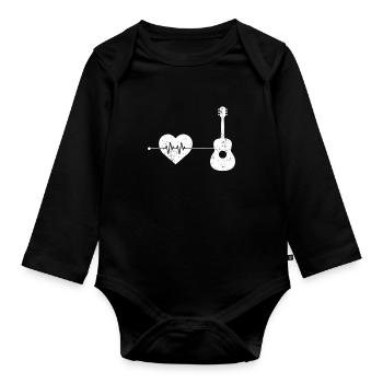 Guitar heartbeat - Organic Longsleeve Baby Bodysuit - black - Front