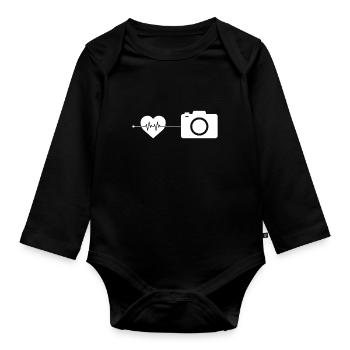Camera Photography Heartbeat - Organic Longsleeve Baby Bodysuit - black - Front