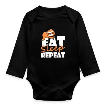 Faultier Eat Sleep Repeat, Langschläfer Nachthemd - Baby Bio-Langarm-Body - Schwarz - Vorne