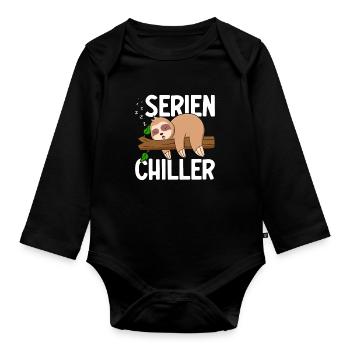 Faultier TV Serien Chiller, Fernsehschlafen Sloth - Baby Bio-Langarm-Body - Schwarz - Vorne