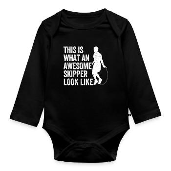 Funny skipping rope skipping rope - Organic Longsleeve Baby Bodysuit - black - Front