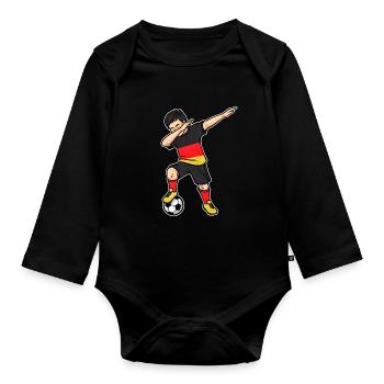 Dabbing Fußballer Junge Fußball Deutschland Trikot - Baby Bio-Langarm-Body - Schwarz - Vorne