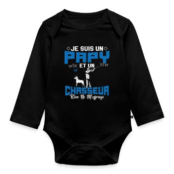 Papy et Chasseur Humour Cadeau - Body Bébé bio manches longues - noir - Devant
