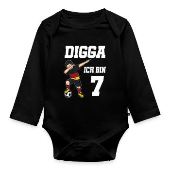 Fußball Junge 7. Geburtstag Fußballer Deutschland - Baby Bio-Langarm-Body - Schwarz - Vorne