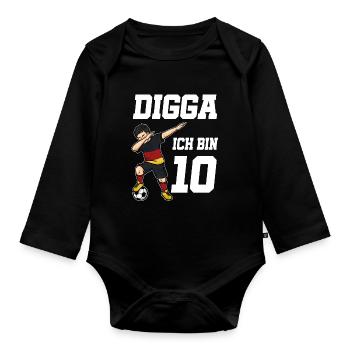 Fußball Junge 10. Geburtstag Fußballer Deutschland - Baby Bio-Langarm-Body - Schwarz - Vorne