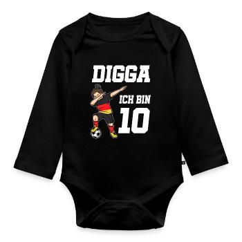 Fußball Mädchen 10. Geburtstag Fußballer Deutschla - Baby Bio-Langarm-Body - Schwarz - Vorne