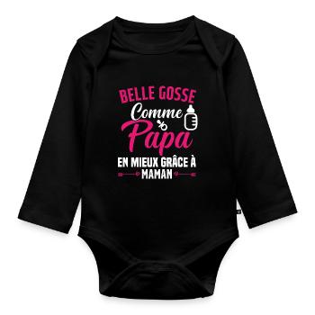 Belle Gosse Comme Papa Cadeau Belle Fille - Body Bébé bio manches longues - noir - Devant