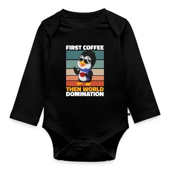Pinguin Kaffee - Baby Bio-Langarm-Body - Schwarz - Vorne