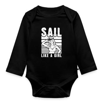 Segeln Segler Segelboot Mädchen - Baby Bio-Langarm-Body - Schwarz - Vorne